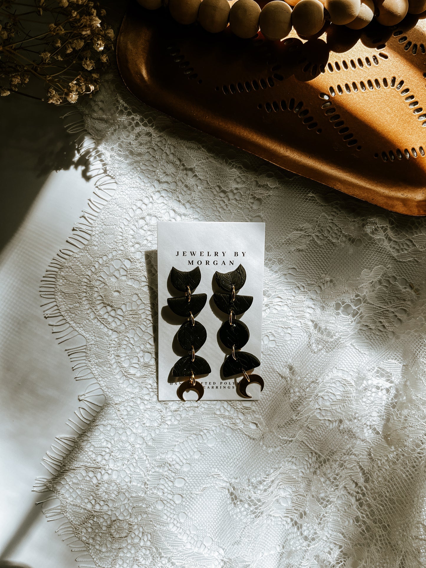 Black Textured Moon Phase Dangles