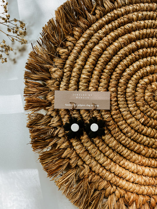 Black Flower Hoops
