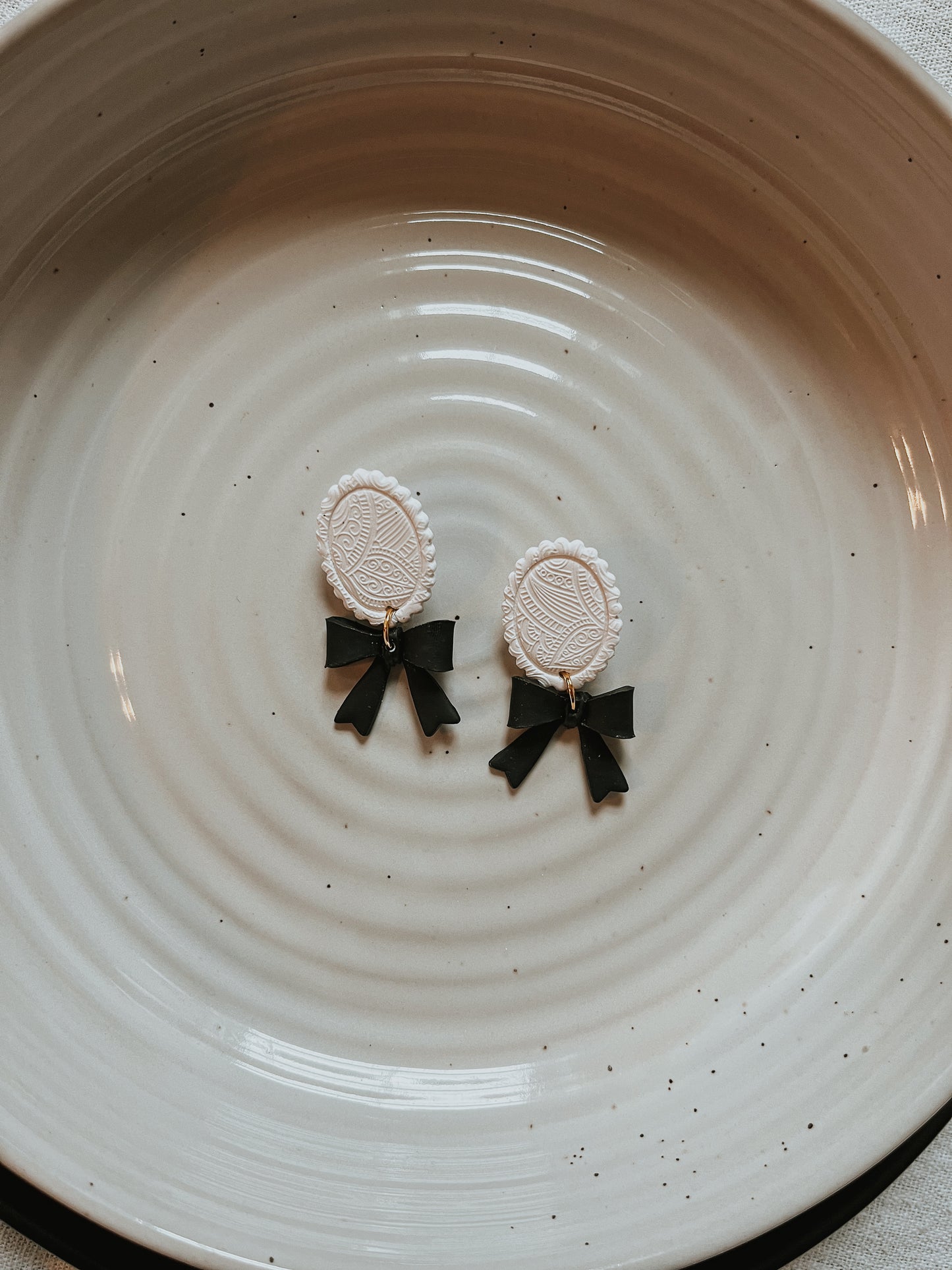 White with Black Bow Dangles