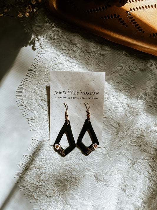 Black Floral Diamond Dangles