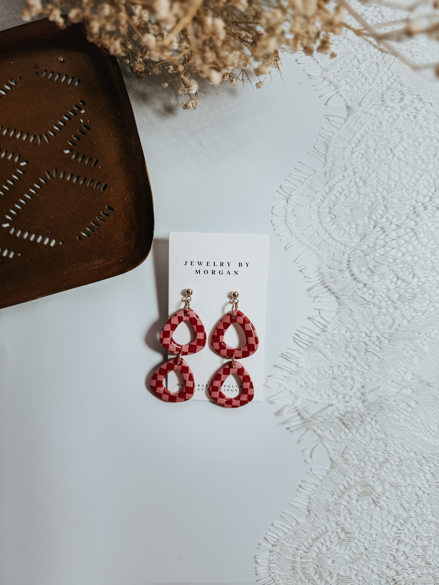 Pink & Red Checker Dangles