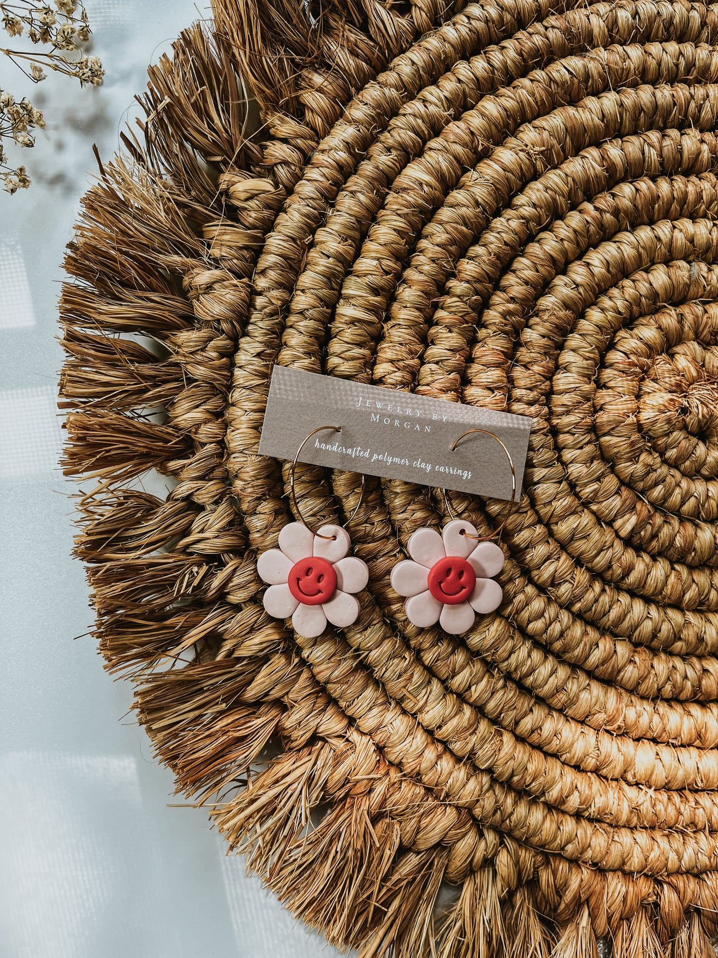 Light Pink Smiley Flower Hoops