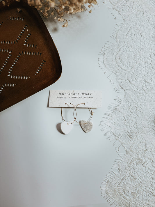 White Lace Heart Hoops