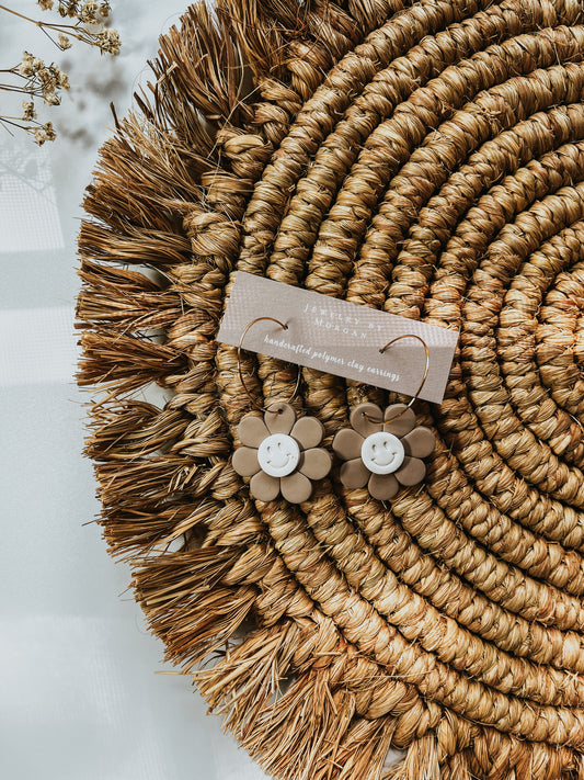 Brown Flower Smiley Hoops