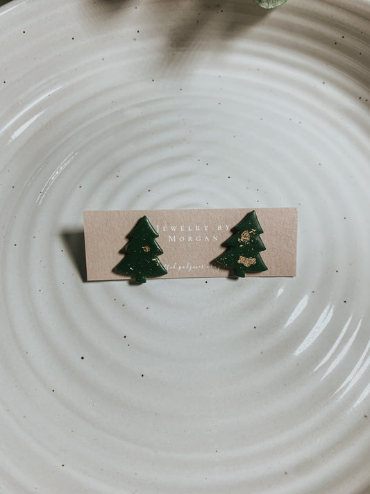 Green & Gold Christmas Tree Studs