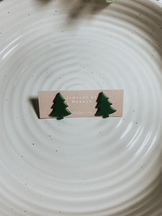 Green Christmas Tree Studs